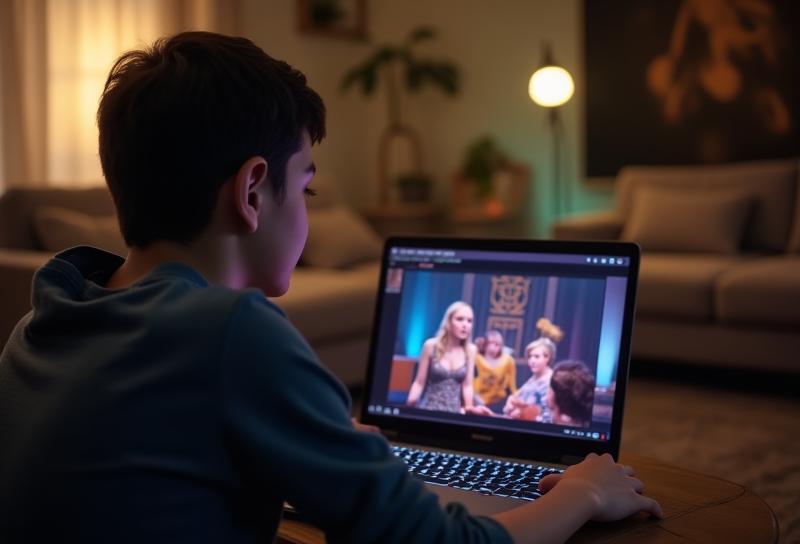 Person streaming performing arts class on laptop